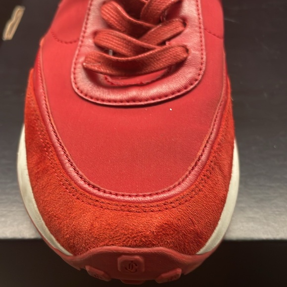 Jimmy Choo red leather, suede and fabric sneakers - Picture 4 of 10